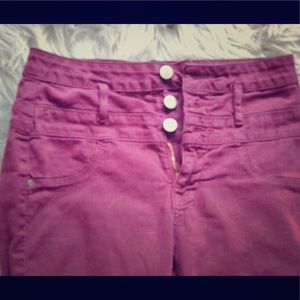 High waist burgundy skinny jeans